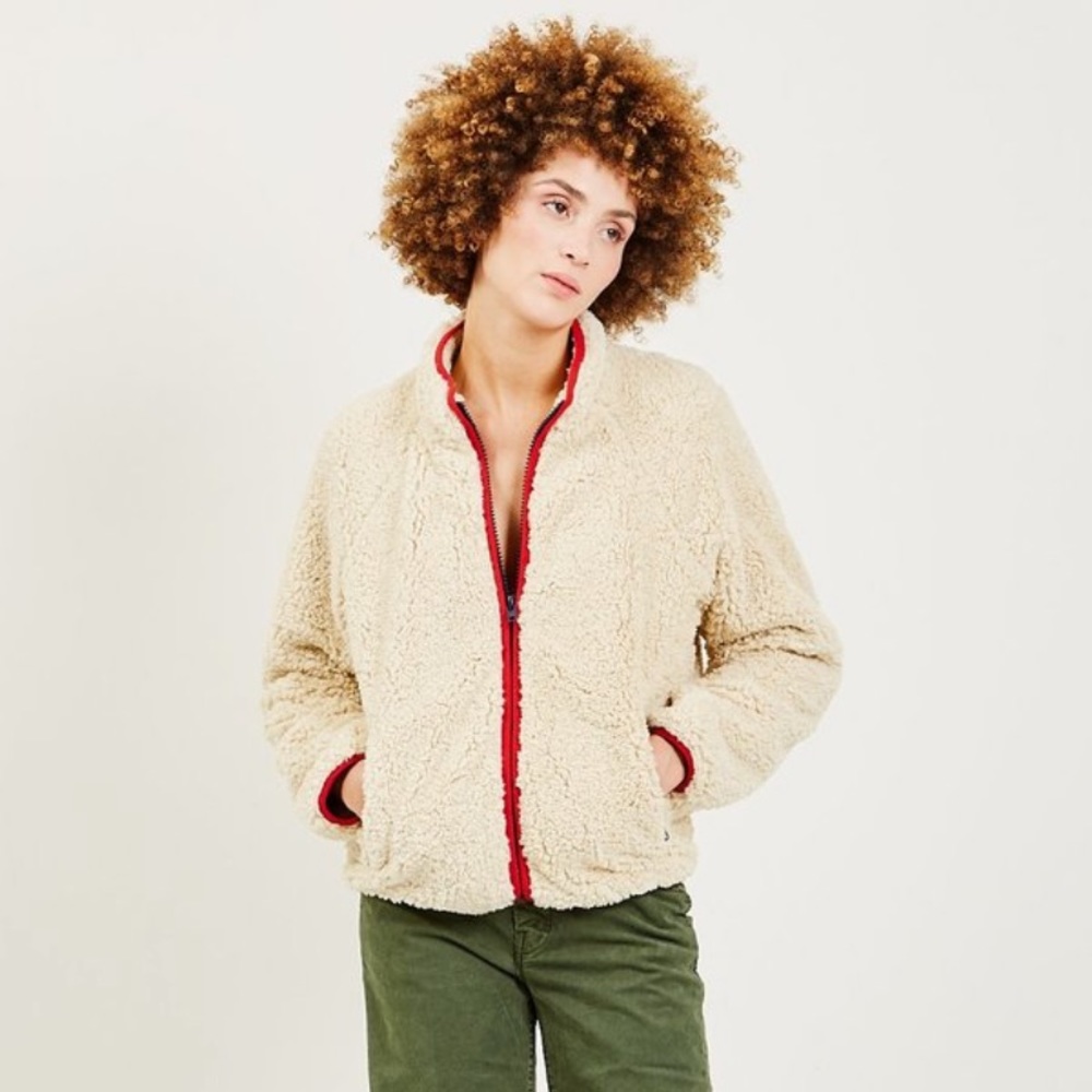 MOTHER Cream Teddy Jacket with Red Accents - Picture 3 of 13